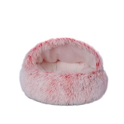 China SunStyle Breathable Comfortable House Plush Round Soft Pet Bed For Cats Dogs Self Warming Cat Bed Autumn Winter Indoor Comfortable Sleeping Pet Bed for sale