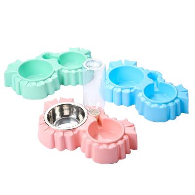 China Eco-Friendly Automatic Dog Feeding Bowl Stainless Steel Easy To Clean Pet Drinking Cat Food Bowls Water Bowl With Automatic Water Bottle for sale