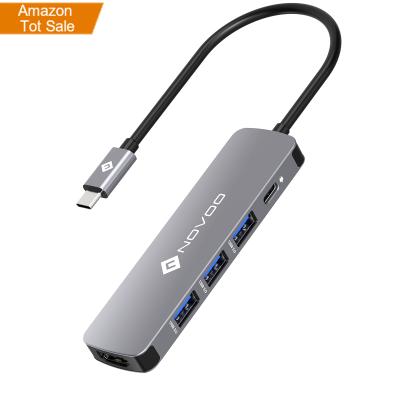 China 5 Slot Portable Multi Port High Speed ​​Hub NOVOO Hot Selling 5 Port Aluminum Alloy In 1 Usb C PD 4K 100W HD ADAPTER Hub for sale