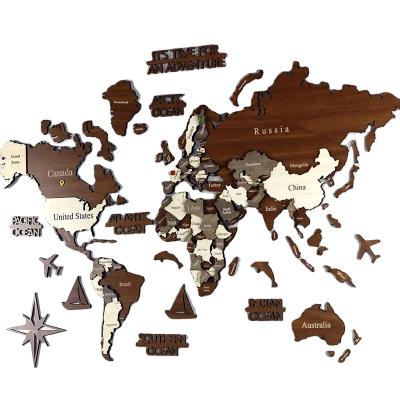 China Africa World Map Wall Art Decor Wooden Travel Map 3D Wooden World Map for sale