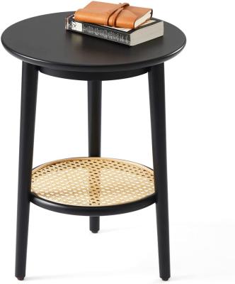 China (Size) Solid wood adjustable legs accent bedside tables natural rattan around side table with storage for sale