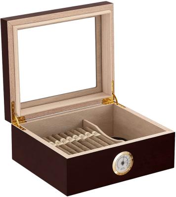 China Wooden Cedar Cigar Desktop Box Glass Top Case Humidor Humidor Cigar Storage Box with Humidor for sale