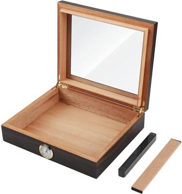 China Solid Spanish Wooden Cedar Wood Humidor Cigar Humidor Box With Glass Top for sale