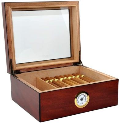 China Wooden Desktop Humidor Case Holds 25-50 Handcraft Spanish Cedar Wood Cigar Storage Box for sale