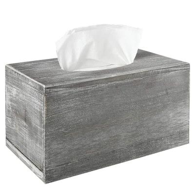 China America Style Antique Distressed Gray Holder Cover Napkin Dispenser Wooden Facial Tissue Box for sale