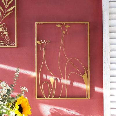 China Cardboard Minimalist Minimalist Line Form Gold Giraffe Fairy Tale Drawing Wall Art for sale