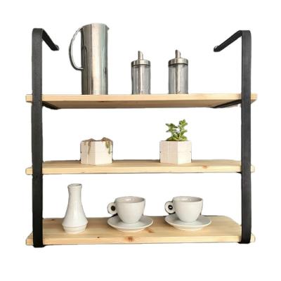 China Wall Mounted Storage 3 Tier Kitchen Shelves Rustic Hanging Shelves With Metal Brackets for sale