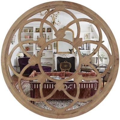 China Minimalist Rustic Round Decorative Large Mirror Wall Panel Wall Mirror With Wood Frame en venta