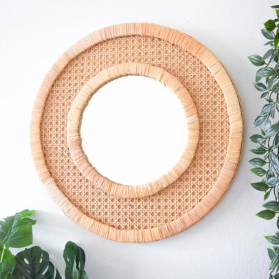 China Boho Style Minimalist Round Rattan Accent 16 Inch Full Mirror for sale