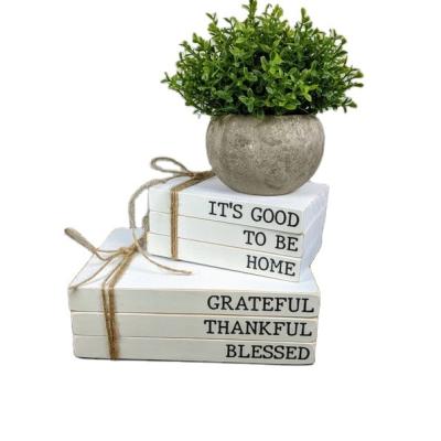 China Europe Personalize Blessed Grateful Thankful Tiered Tray Decor Mini Stacked Wooden Books for sale