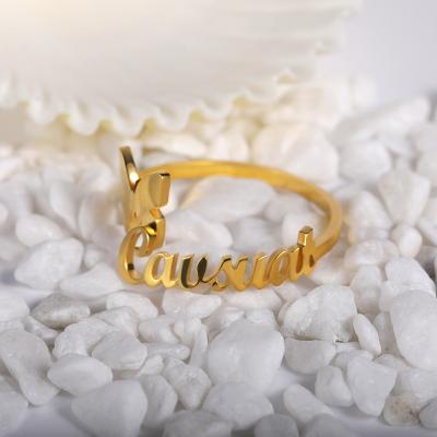 China FASHIONABLE Custom Stainless Steel Butterfly Letter Personalized Name Ring Custom Rings For Women 14k Gold for sale