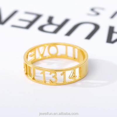 China FASHIONABLE Custom Name Rings Hollow Out Stainless Steel Gold Plated Initial Rings For Women Jewelry Women Custom Engagement Rings for sale