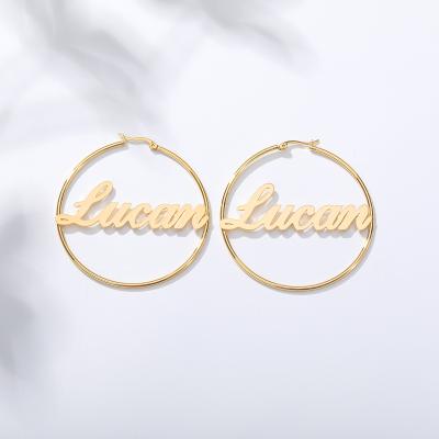 China FASHIONABLE Personalized Custom Made Women Stainless Steel Rose Gold Hoop Earrings For Name Plate Earrings 50mm 60mm 70mm Fashion Jewelry for sale