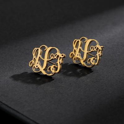 China TRENDY Custom Initial Monogram Letter Earrings Gold Color Personalized Stainless Steel Name Stud Earrings For Women for sale