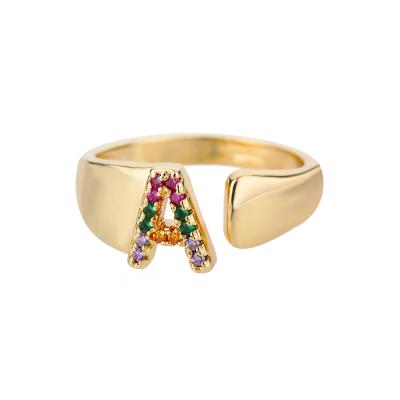 China CLASSIC Ring Initials Name Alphabet Female Opening Chunky Wide Hollow A-Z Letter Gold Color Adjustable Part Fashion Wedding Jewelry for sale