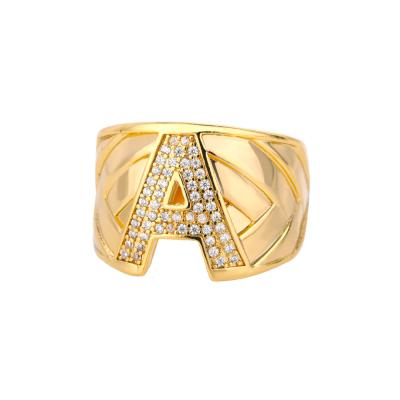 China CLASSIC Gold Copper Zircon Zircon Initial Letter A Open Rings For Women Men Gold Letter Z Female Ring Wedding Jewelry Accessories for sale