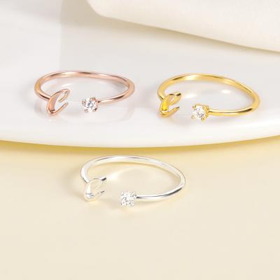 China A-Z Fashion Ladies Gold Engagement Bands Simple Steel Rings English Alphabet Initial Ring Jewelry Golden Zircon Stainless Retro for sale