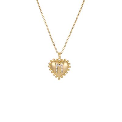 China TRENDY Heart Initial Necklace For Women 18K Gold Plated Zircon Heart Pendant Necklace, Tasty Initial Charm Necklace Alphabet for sale