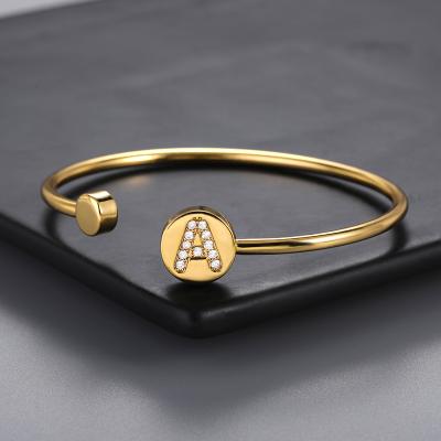 China New Designs CLASSIC Expandable Gold Plated Alphabet Cuff Bracelet Bangle Initial Letter Cuff Bangle Bracelets For Women Girls for sale