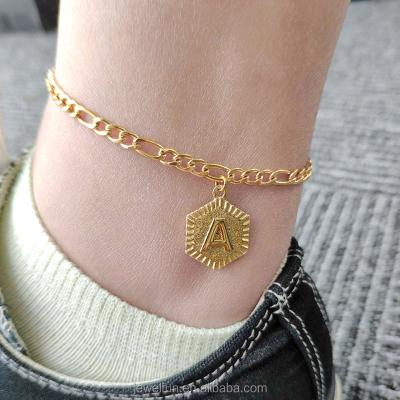 China 2020 FASHIONABLE Cuban Link Initial Anklet With Letters Stainless Steel Gold Plated Cuban Link 26 Initial Christmas Anklet Bracelet Anklets for sale