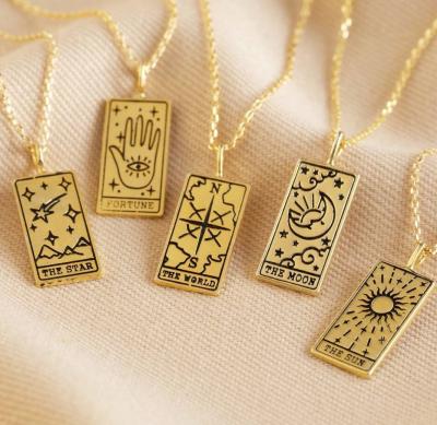 China 2021 New FASHIONABLE Personalized Gold Plated Pendant Necklace 18k Stainless Steel Zodiac Horoscope Tarot Card Necklace for sale