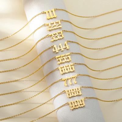 China TRENDY Number Necklace For Women Gold Plated Tasty 111 222 333 444 555 666 777 888 999 Pendant Choker Chain Numerology Jewelry for sale