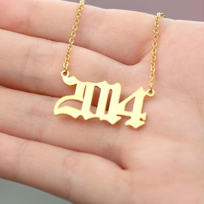 China FASHIONABLE Birthstone 18k Gold Plated Stainless Steel Birth Year Necklace Personalized Necklace Pendant Old English-Arabic Year Number for sale