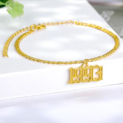 China Best Simple Hiphop Sale Birth Year Number 1985-2020 Stainless Steel Gifts For Friends Women Anklets Foot Jewelry for sale