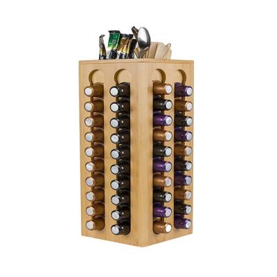 China Grid Design Large Capacity Multifunctional Rotating Storage Rack 80 Capsule Coffee Pod Holder For Bamboo for sale