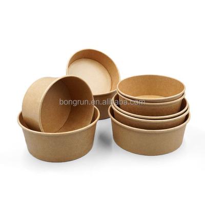 China Waterproof Kraft Paper Oil Proof Disposable Lunch Box Round Salad Fruit Takeout Packaging Container With Lid Bento Box for sale