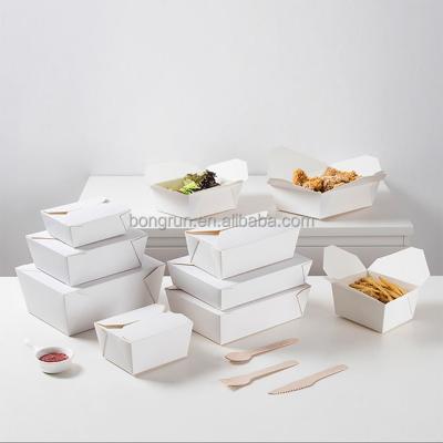 China Disposable Rectangular Bento Fast Food Packaging Lunch Box Eco Packing Box White Lunch Box Wholesale Oil-proof Cardboard Disposable White for sale