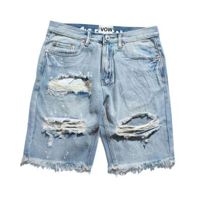 China Breathable Newcomer Ripped Destroyed Distressed Denim Shorts Mens Hole Denim Shorts Blue Male Hip Hop Fashion Casual Jeans Short for sale