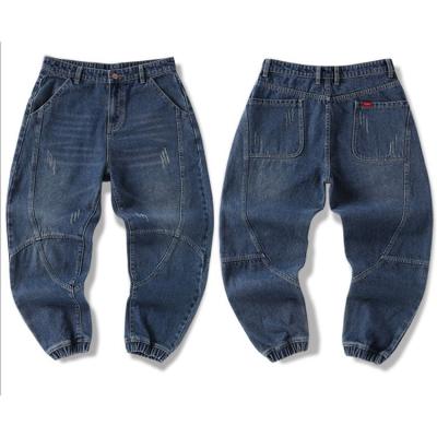 China High Quality Breathable Plus Size Pants Mens Straight Leg Loose Stitching Beam Stretch Distressed Denim Harem Jeans for sale