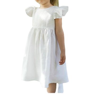 China Anti-Static Hot Sale Party White Solid Color A Line Bow Sleeveless Girl Clothing Children Cotton Dress for sale