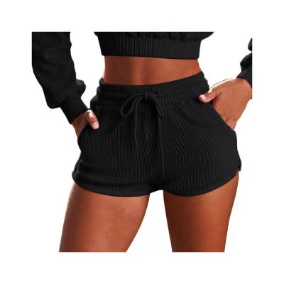 China Active Fitness Breathable Yoga Solid Color Drawstring Sports Wear Custom Fashion High Waist Shorts Women Joggers With Pockets for sale