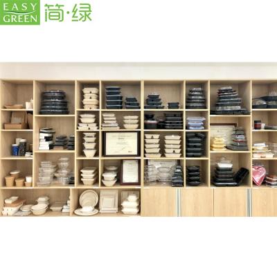 China 100% Compostable Green Bagasse Dinnerware Set Easy Disposable Biodegradable Food Packaging for sale