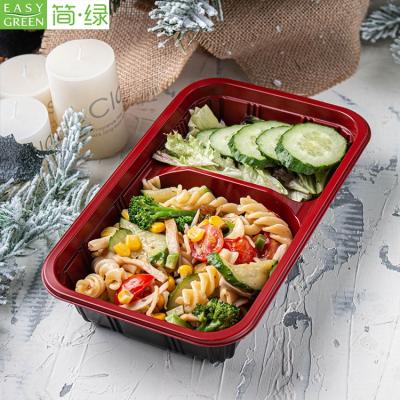 China Microwave 2 Hot Sale Easy Green Disposable PP Plastic Compartment Disposable Food Tiffin Takeout Lunch Box for sale