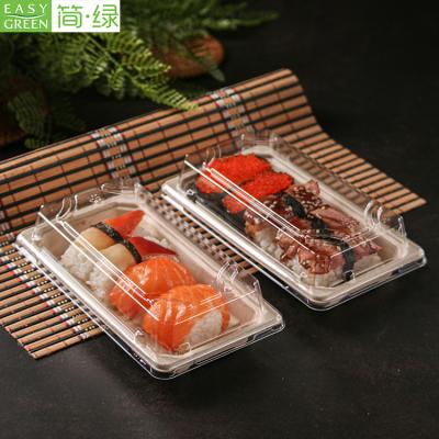 China Green Disposable Restaurant Easy Disposable Various Size Bagasse Pulp Bio Sushi Bagasse Pulp Sushi Take Out Food Tray for sale