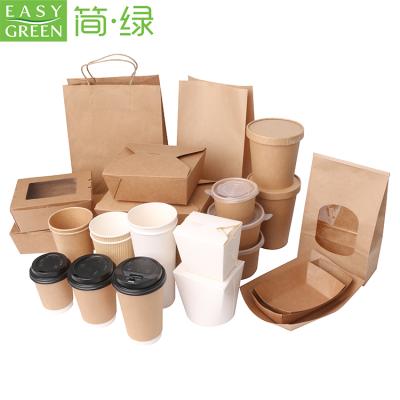 China Logo Printing Food Container Packing Custom Green Easy Disposable Take Away Food Grade Brown Kraft Paper Lunch Box for sale