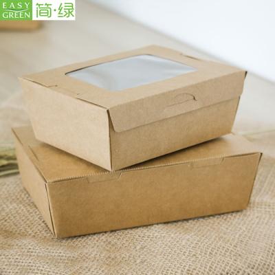 China Disposable Disposable Tableware Bento Lunch Sandwich Fast Takeaway Packaging Brown Kraft Paper Food Box With Clear Window For Salad for sale