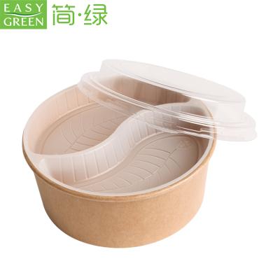 China Custom Disposable Clear Round Kraft Paper Fruit Soup Disposable Takeout Reusable Salad Bowl With Lid for sale