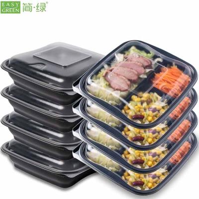 China 100% Eco-friendly Green Easy Disposable Food Packaging Bento Lunch Box Stackable Plastic Takeout Containers for sale