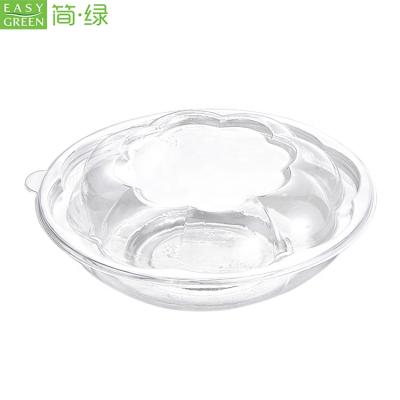 China Round Bowl With Lid Factory Wholesale Easy Open Green PET Fresh Fruit Packaging Transparent Plastic Salad Bowls/Cups for sale