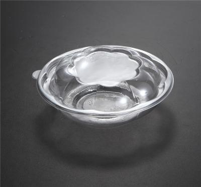 China 16oz Disposable Plastic Flower Salad Bowl Clear Shape Box Disposable Round Container/PET Packing Bowl for sale