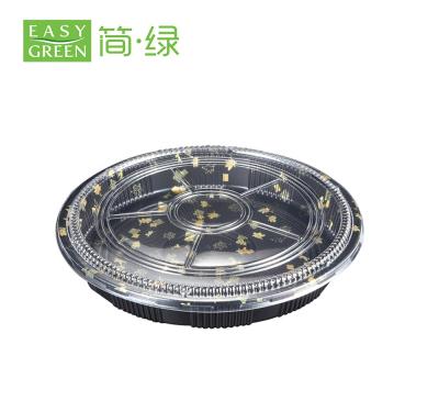 China Party Disposable Round Tray With Plastic Round Dish Cover Disposable Food Trays Serving Packaging for sale