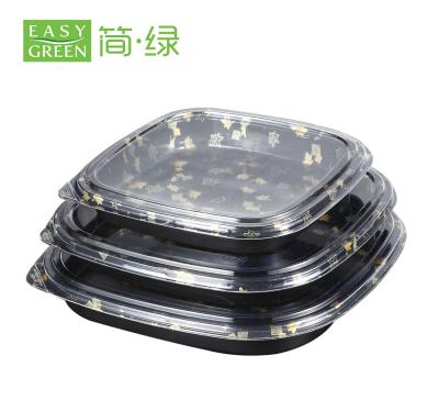 China Disposable Square Food Container Plastic Disposable Food Tray With Lid PS Tableware For Party Sushi Party Serving Trays for sale