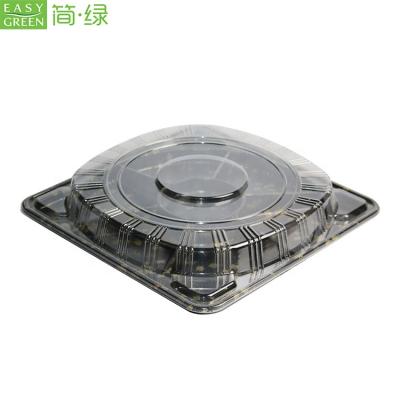 China 6 Food Disposable Easy Green Plastic Square Compartment Multi-Division Disposable Part Divided Sushi Tray With Lid for sale