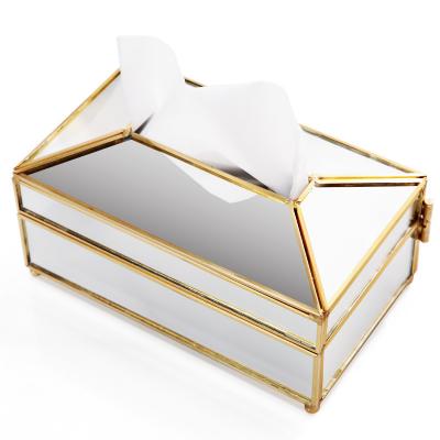 China Wholesale High Quality Modern Mirror Bathroom Container Brass Decorative Home Tissue Paper In Box for sale