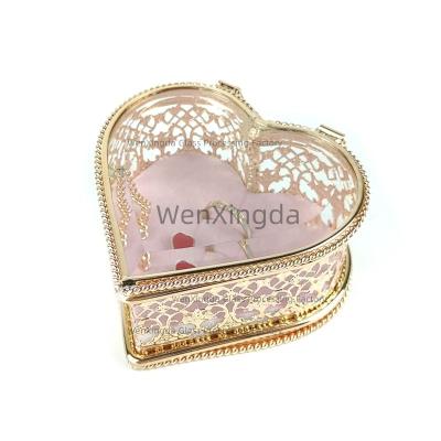 China Wholesale Fashionable Metal Decorative Earring Heart Shape Glass Jewelry Storage Box And Packaging for sale