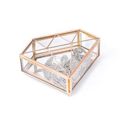 China Small Gold Shape Diamond Jewelry Box Handcrafted Luxury Glass Packaging Ring Diamond Glass Jewelry Box for sale